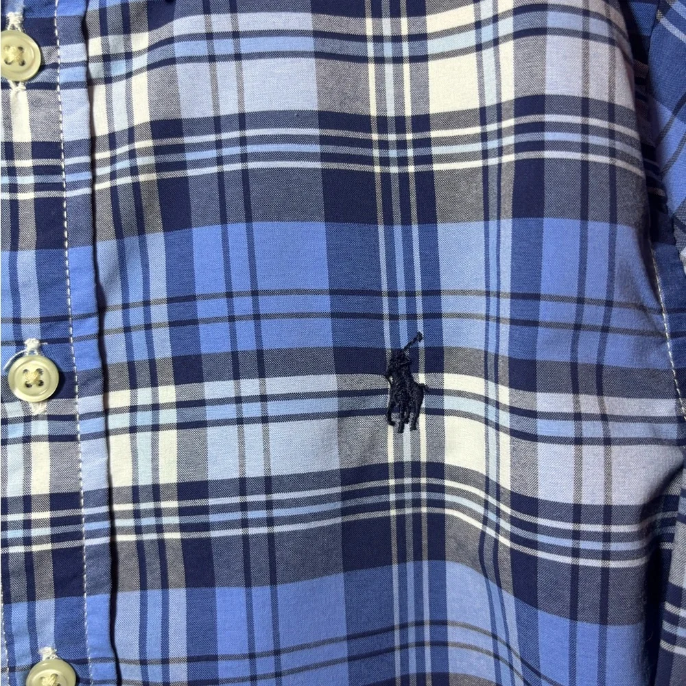 Ralph Lauren Blue and White Plaid Performance Button Down Shirt, medium (10-12),